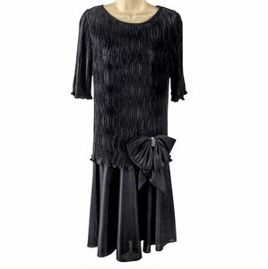 Vintage After Dark Elegant Black Dress with Bow Detail